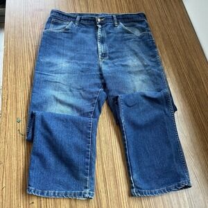 Wrangler Mens 38x32  Rugged Wear Jeans VGUC Blue Denim Zip 80% Cotton Workwear